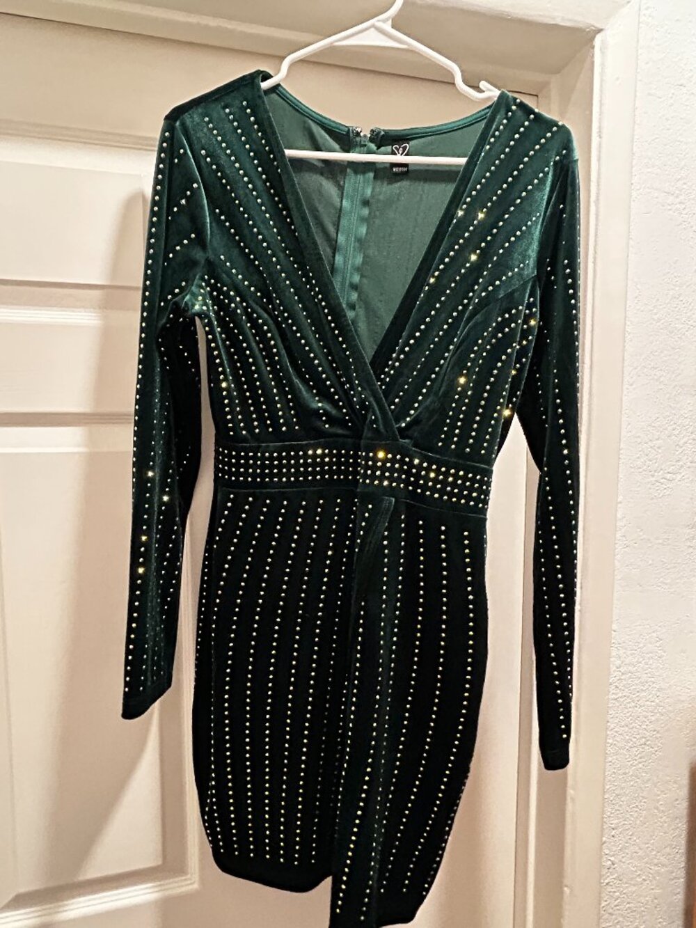 Windsor Emerald Velvet Gold-Studded Dress - L - Picture 1 of 4